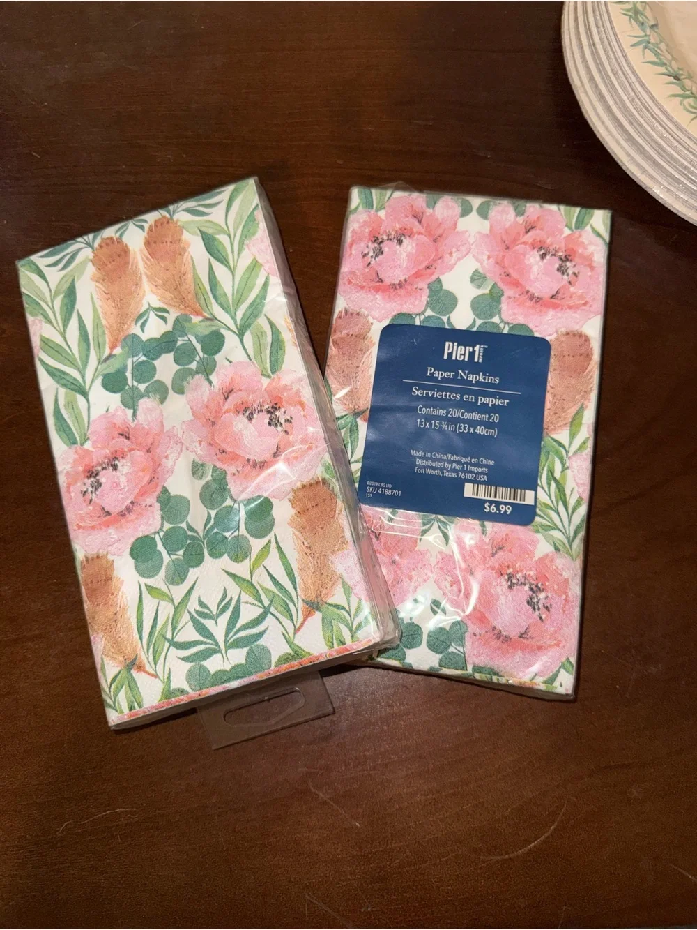 Pier 1 Pink and Green Floral 13”x15.75” Paper Napkins Disposable- NWT 40 ct